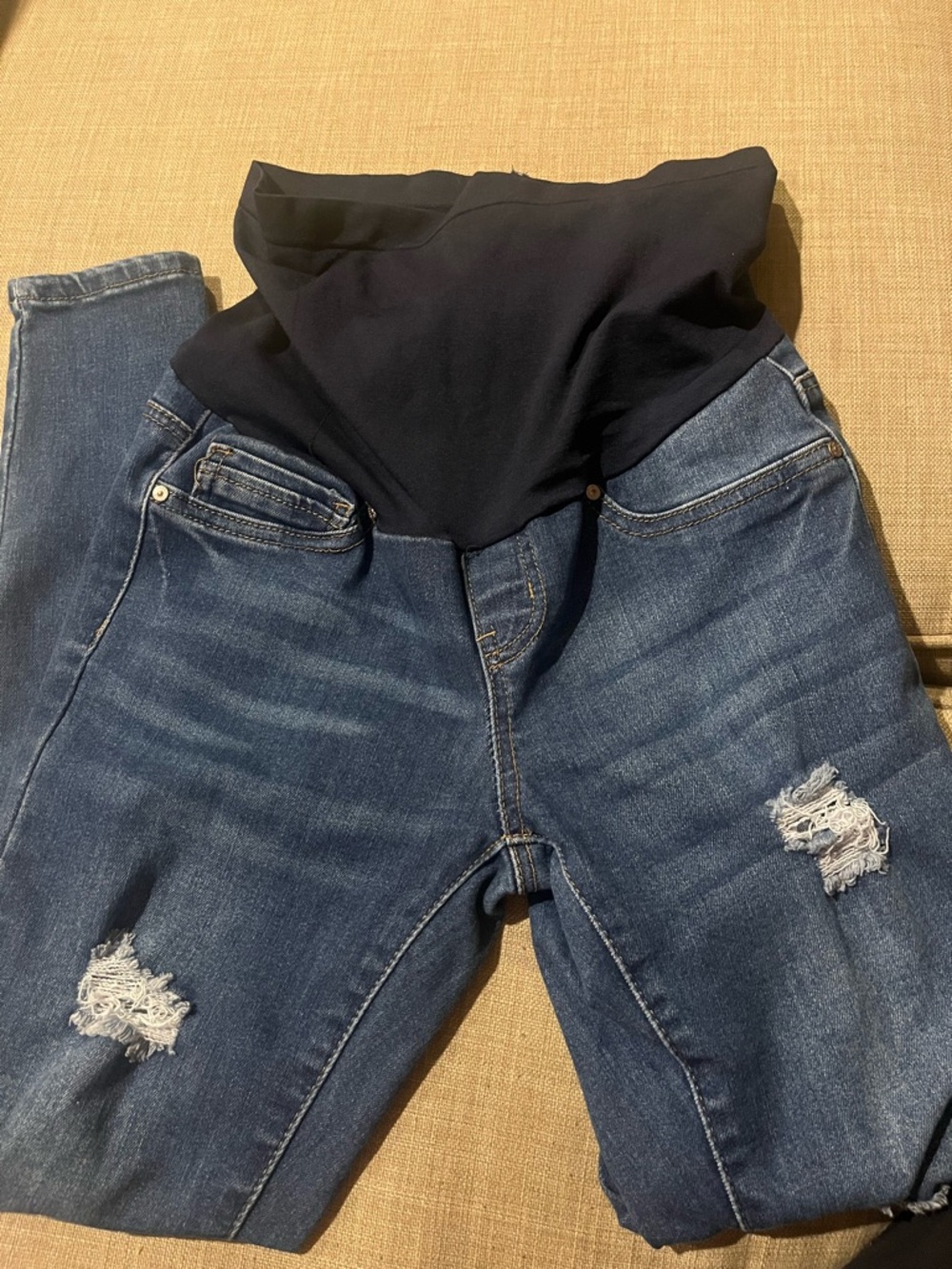 Maternity Ripped Stretch Jeans - Navy Panel